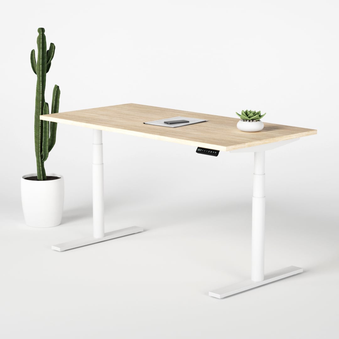 The Jive Laminate Sit Stand Electric Standing Desk was designed by Elevate Ergonomics to help relieve neck & back pain. Award winning design, world class stability and use of sustainable materials