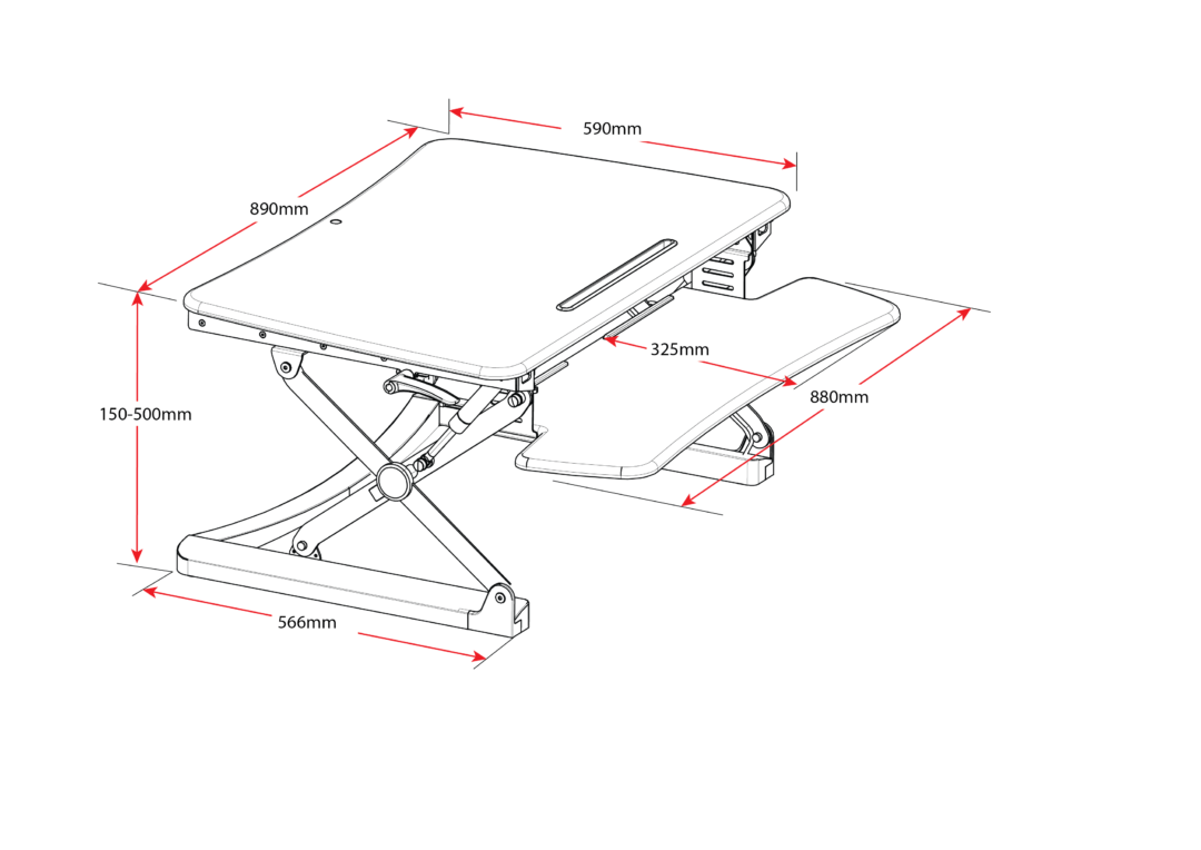 Elevate Ergonomics Desk Riser Height Adjustable Sit Stand Measurements Line Drawing